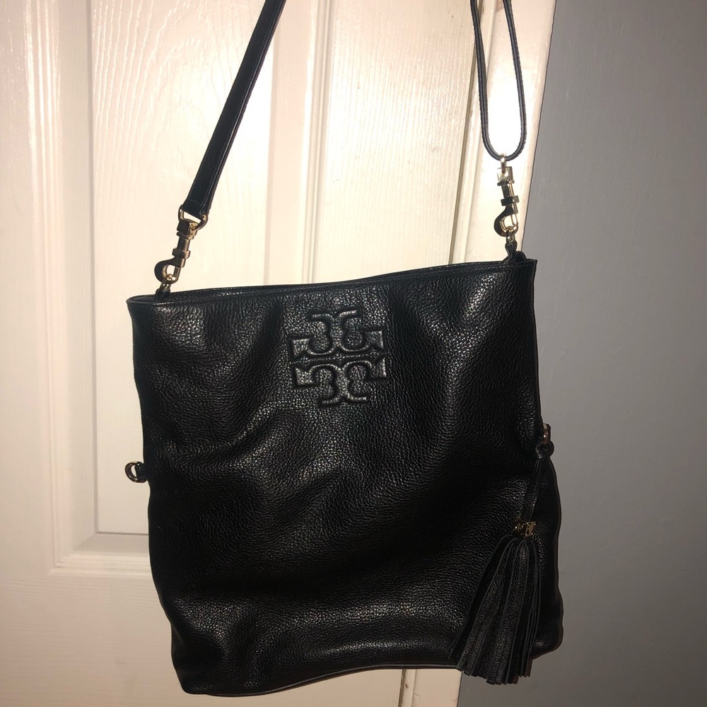 Black Leather Tory Burch Bag